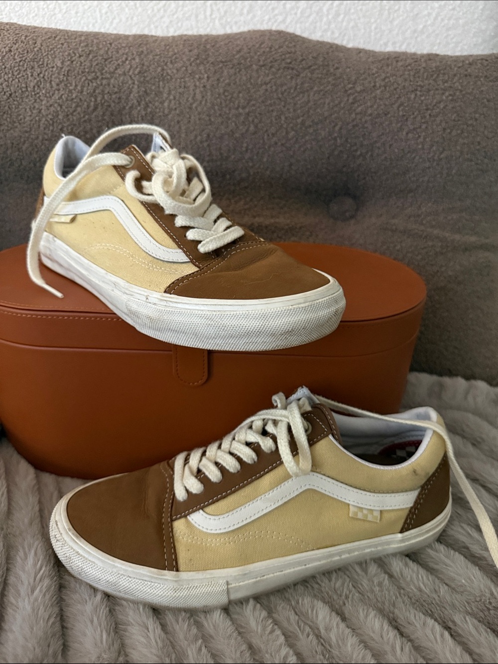Vans Old Skool Sneakers in Brown and Cream with White Stripe